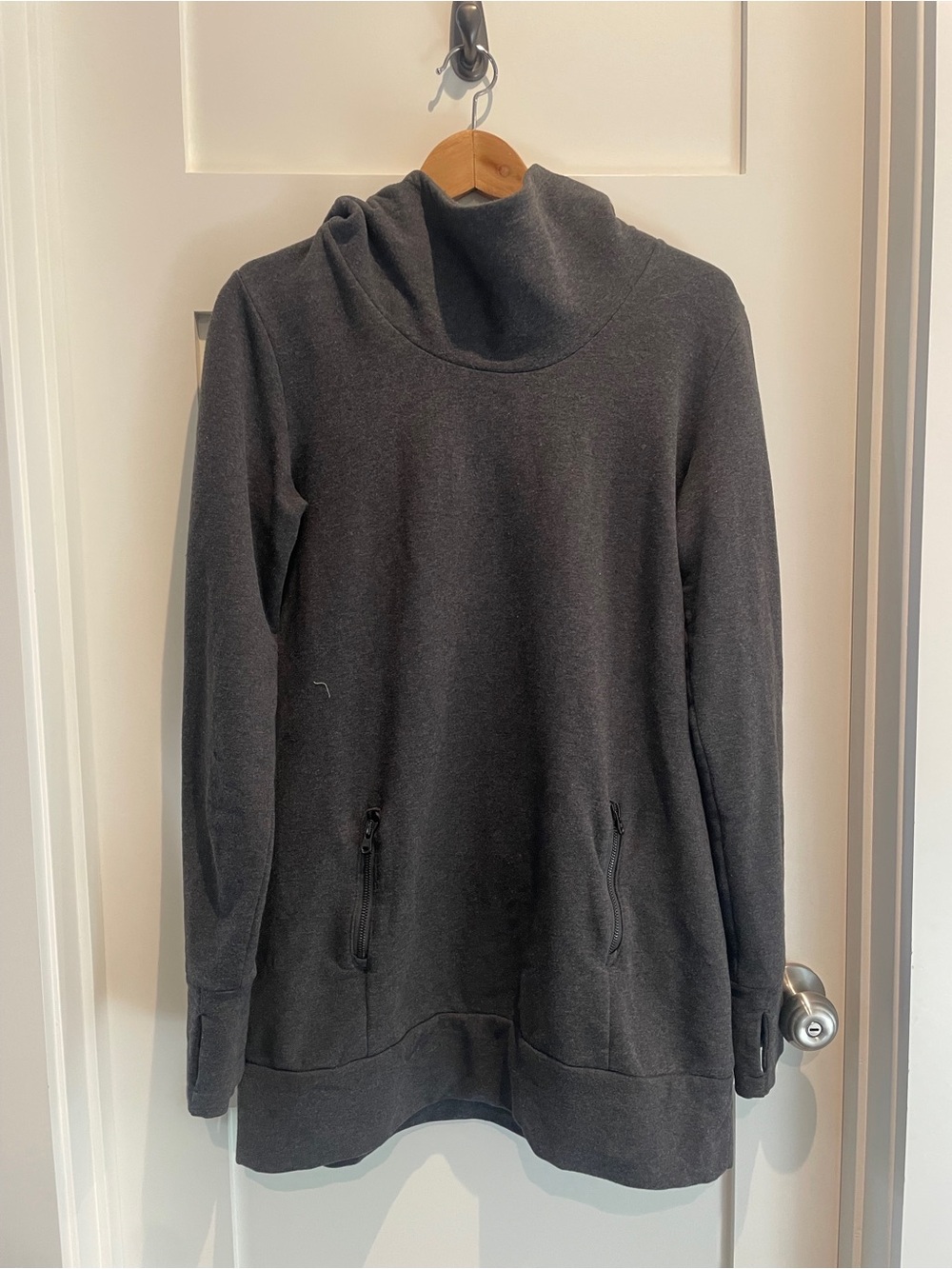 Lucy Charcoal Funnel Neck Pullover with Zip Pockets